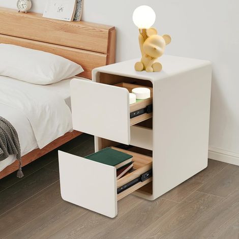 Table de chevet blanche de 30 cm de large, table de chevet avec 2 tiroirs, table d'appoint, commode de chevet brillante pour lit à sommier tapissier, table de rangement, chambre à coucher