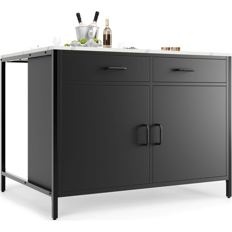 Table haute noire, plan de travail de cuisine, simple et moderne, table de bar à café, adaptée au salon et à la salle à manger, plateau effet marbre, pieds réglables (1/5)