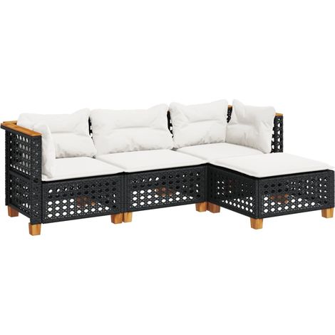 Salon de jardin 4 pcs Mobilier de jardin avec coussins noir résine tressée (1/5)