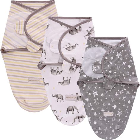 3 Pièces Couverture d'Emmaillotage Gigoteuse Sac de Couchage Lange pour Bébé Naissance Nourrisson Nouveau-Né de 0-6Mois en 100% Coton (1/5)