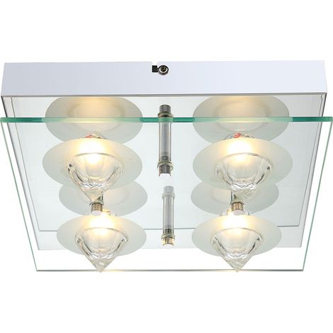 20 Watt LED Design Leuchte Lampe Chrom Glasplatte klar Kristalle Globo 4941201-4 RAMIRO