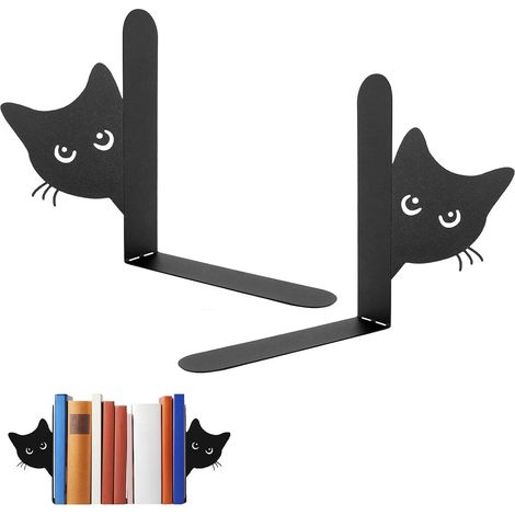 2 Pièces Serre Livre Chat, Serre-Livres en Métal en Forme De Chat, Serre-Livres Décoratifs, pour Les Amateurs De Livres, pour Les Études, La Bibliothèque, l'École, Le Bureau, La Maison, Noir, A (1/5)