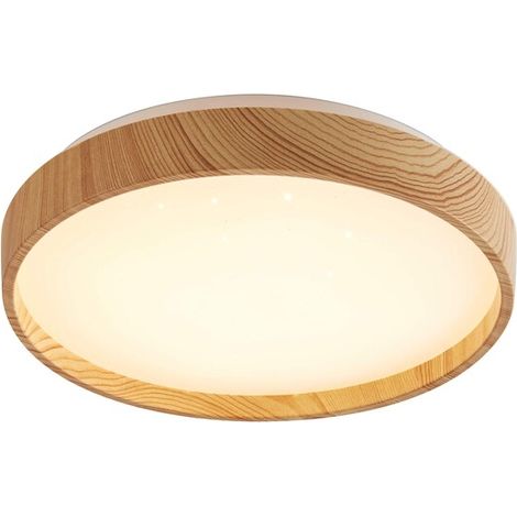 Plafonnier LED 12W étoilé scandinave bois clair Ø26cm (1/4)