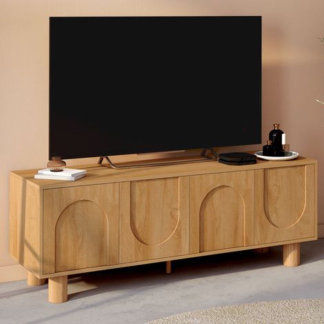 Mueble TV ARCHIE 140 cm con 4 puertas arqueadas efecto madera (1/5)