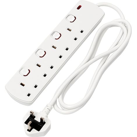 Draper 30915 4 Way White Switch Protected Extension Lead, 2m (1/2)