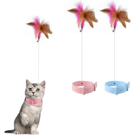 Juguetes para gatos, conjunto de 2 piezas: collar para gatos con cascabeles y plumas (1/4)