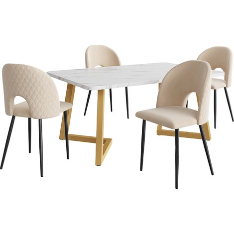 Conjunto de comedor 5 piezas mesa MDF 117x68 cm con 4 sillas de terciopelo beige (1/5)