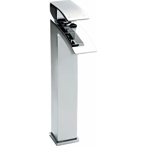 Square Tall Mono Bathroom Basin Mixer Tap Chrome