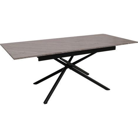 [NEUWERTIG] Esszimmertisch HHG-191, Ausziehtisch Esstisch, Eisen MDF ausziehbar 160-200x90cm Marmor-Optik grau