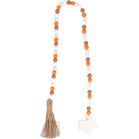 Guirlande de perles en bois avec pompons, ornement rustique en perles de bois pour la décoration intérieure et festive, motif feuille d'érable (1/5)