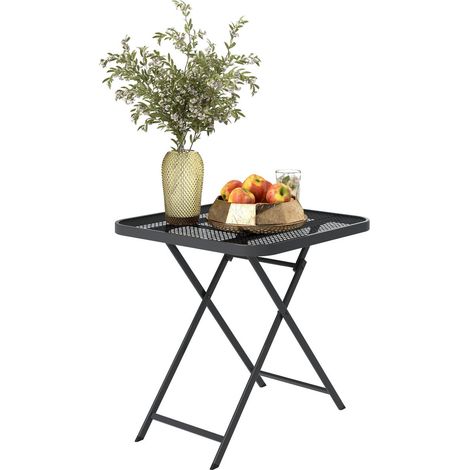 Gartentisch klappbar 70 x70 cm, Wetterfest Balkontisch Stahl Klapptisch mit Ausschnitt-Design, Esstisch Outdoor, quadrarisch Beistelltisch, Terrassentisch für Garten Terrasse Balkon Schwarz (1/5)