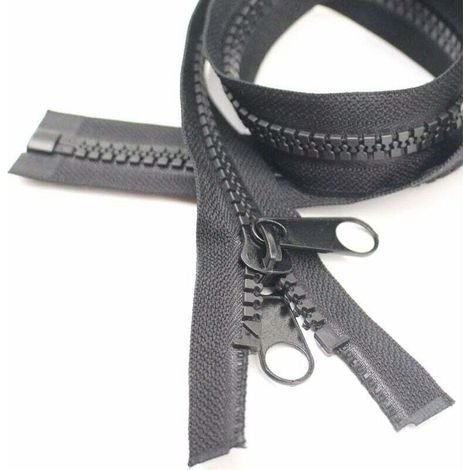 200cm 10 Grande fermeture éclair amovible Fermeture à glissière en plastique avec double tirette pour tente, toile, sac de couchage (DP Black)