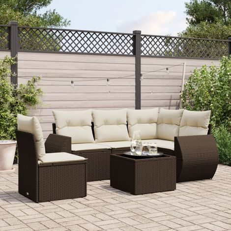 Set sofás de jardín 6 piezas y cojines ratán sintético marrón vidaXL (1/3)