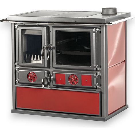 Cucina stufa a legna bordeaux con maioliche in ceramica focolare in ghisa 8,4 kw (1/5)