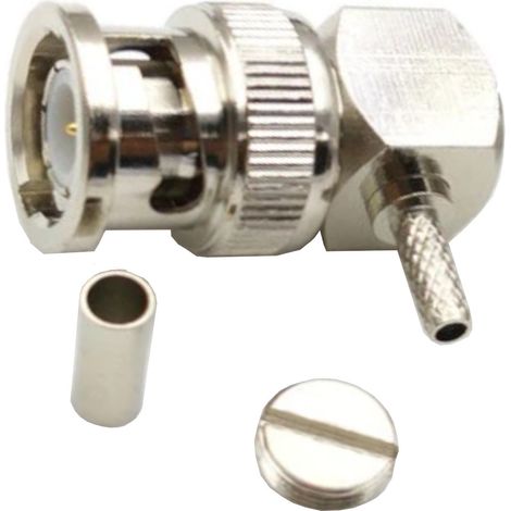 Conector BNC para cable RG174, en 谩ngulo. (1/4)