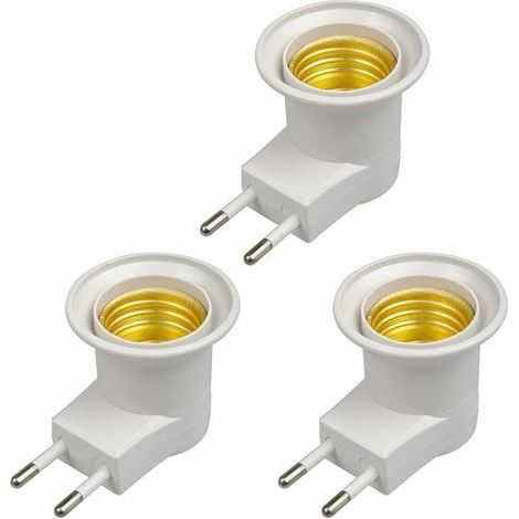 3pcs Lampe LED E27 Homme Prise de Type EU Plug Adapter Converter pour Support d'ampoule avec Le Bouton on/Off (blanc)