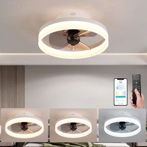 Ventilateurs de plafond à profil bas avec lumières et télécommande, ventilateur de plafond à intensité variable 3000K-6500K, montage encastré 45cm (1/5)