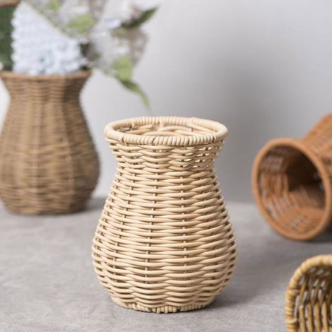 Vase contemporain en rotin pour décoration de maison et de bureau, entretien facile pour les installations de mariage ou le bureau (1/4)