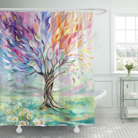 Filiyano-Rideau de douche coloré à motifs d'arbres, de fleurs et de papillons, couleurs douces, en polyester imperméable, avec 12 crochets, convient