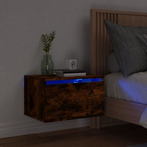 Table de chevet murale et LED, Table d'appoint, Table de nuit chêne fumé DESIGN IN655770 (1/5)