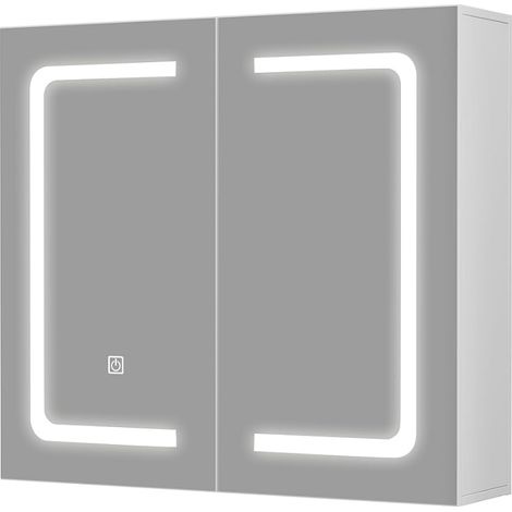 Armoire de toilette blanche à deux portes avec miroir LED tactile, dimensions 65 × 40 × 12 cm (1/2)