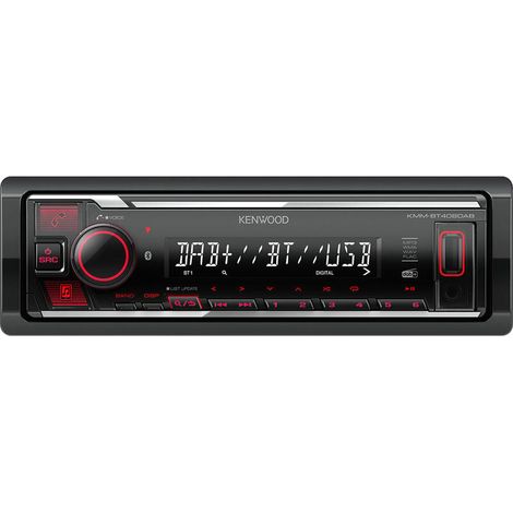 Kenwood KMM-BT408DAB - Radio de Coche USB con Dab+ y Kit Manos Libres Bluetooth (procesador de Sonido, USB, AUX, 1 x pre-Salida de 2,5 V, 4 x 50 W, iluminación de botón, Rojo, Incluye Antena Dab+) (1/3)