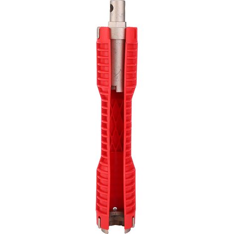 Clé à robinet multifonctionnelle rouge à double tête pour installation dans la salle de bain, compatible avec les modèles 1/4 po, 3/8 po, 1/2 po et 3/4 po. (1/5)