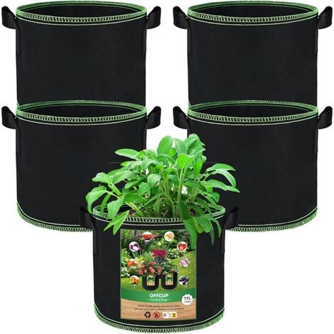 Sacs de Plantation, Lot de 5 Sac à Plantes 11L, Sacs de Culture en Non Tissé Pots avec Poignées, Sac Réutilisable Pots de Fleurs (1/4)