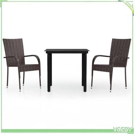 Ensemble à manger de jardin - FAFEICY - 3099383 - Marron et noir - Table carrée 80x80 cm - Résine tressée résistante à l'eau (1/5)