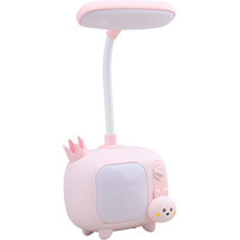Lampe de bureau LED rose à motif dessin animé, 2 niveaux de luminosité réglable, rechargeable, veilleuse mignonne pour la maison, la chambre ou le dortoir. (1/5)