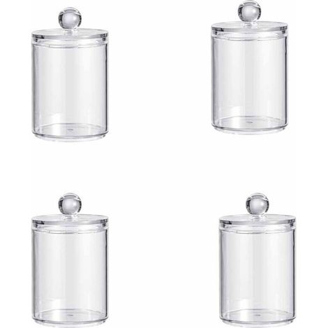 Boite Coton Tige - Acrylique 11 x 7 x 7 cm - Rangement Cosmétique Salle De Bain - Lot De 4