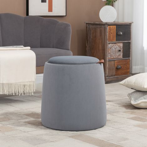 Ottomana Redonda con Almacenaje, Tapa Reversible, Mesa Auxiliar, Poliéster Gris, Ø44 x 47,5 cm (1/5)