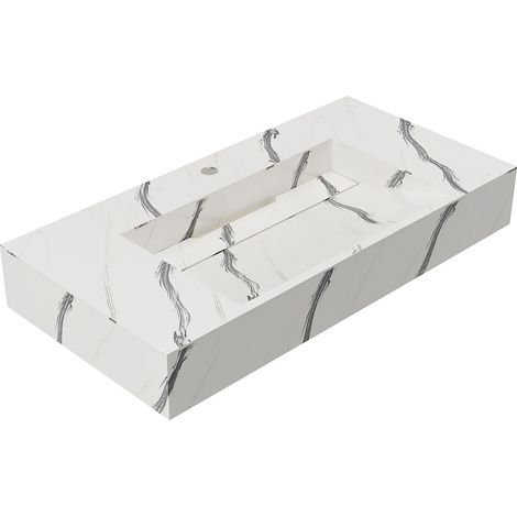 Vasque suspendue en solid surface effet marbre blanc - TAKOTNA - L90.2 x l45.2 x H8 cm
