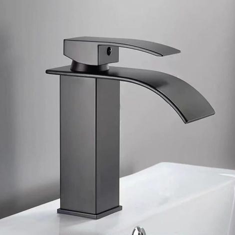TAISHENGDA – Schwarze Badarmatur mit kurzem, flachem Auslauf und 60 cm langem Zulaufschlauch. Breiter Auslauf im europäischen Stil für Warm- und Kaltwasser am Waschbecken. (1/5)