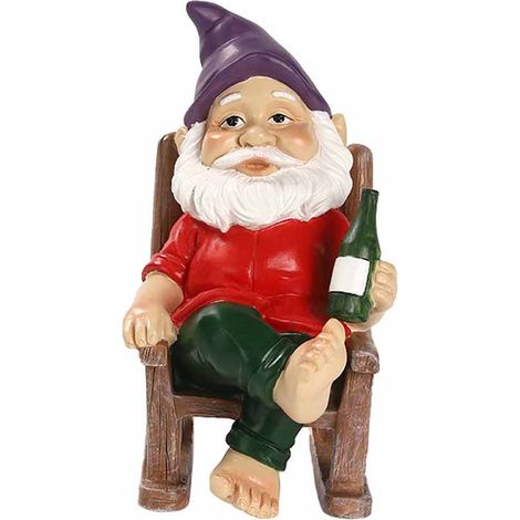 1 Statue de nain en résine, design chaise à bascule, décoration jardin intérieur extérieur (1/5)
