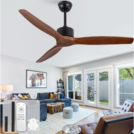Ventilatore da soffitto 52 pollici senza luce, 3 pale in legno, telecomando, 6 velocità, reversibile (1/5)