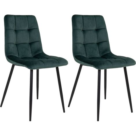 STRIB - Lot de 2 Chaises Velours Vert Foncé et Piétement Acier (1/5)