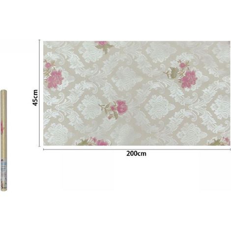 TrAdE Shop Traesio - Rotolo Pellicola Adesiva Pvc Damascato Con Fiori Rosa 45cmx2mt Mobili 71220 Casa -