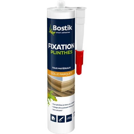 Bostik Colle de Fixation pour Plinthe en Bois, PVC et Medium – Colle Mastic Acrylique pour Parquets – Usage Intérieur – Prise Immédiate – Sans Solvant – Blanc – Cartouche 310 ml