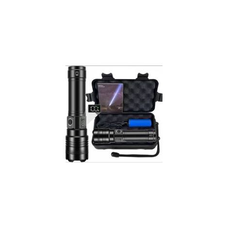 Torcia LED ricaricabile ultra potente, 10.000 lumen, impermeabile IP67, torcia tattica P70, 5 modalità con zoom, ideale per campeggio, escursionismo e situazioni di emergenza (batterie incluse).