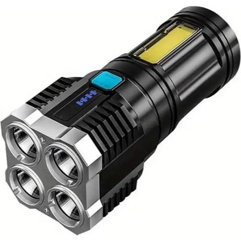 Lampe torche tactique LED COB rechargeable par USB avec 4 modes d’éclairage, projecteur d’urgence étanche avec indicateur de batterie, idéale pour le travail, le camping ou les urgences (1/5)