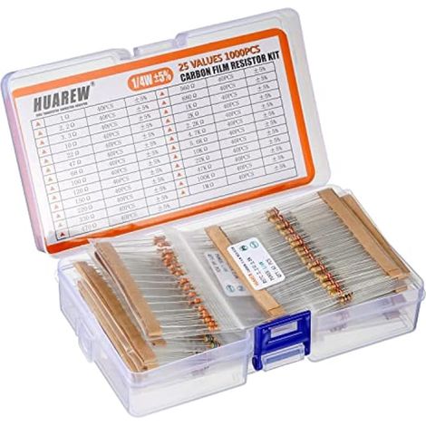 Resistors Assortment Kit 1 Ohm Resistor -1m Ohm Resistor With 1/4W Carbon Film Resistor Kit Resistors Assortment 5% (1000 Pcs 25 Values) (1/4)