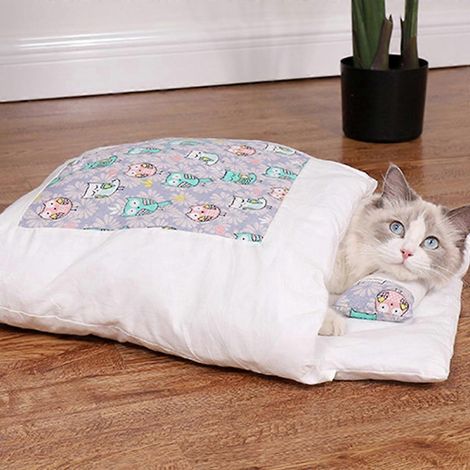 Lit pour chat chaud, sac de couchage profond, niche d'hiver amovible pour animaux de compagnie (1/4)