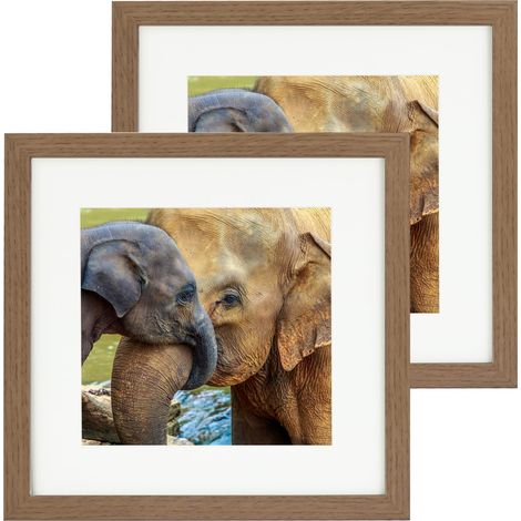 Set di 2 cornici portafoto da parete, quadrate, 28x28 cm, con passe-partout, 19x19 cm, in rovere.