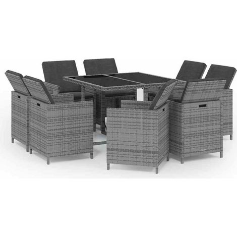 Maison Exclusive - Set Pranzo da Giardino 9 pz con Cuscini in Polyrattan Grigio (1/5)