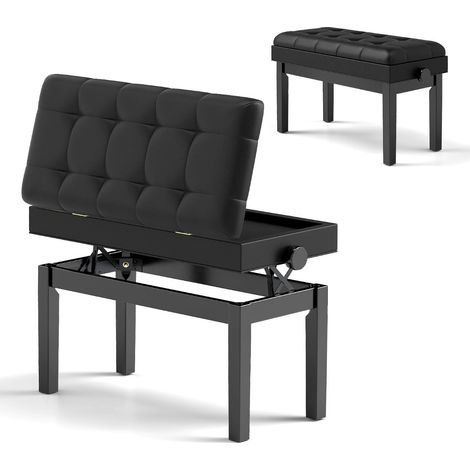 Verstellbare Klavierbank mit Stauraum, Schwarz, 2 Sitze