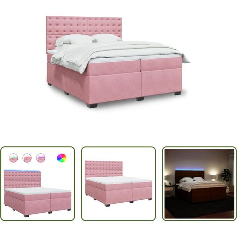 vidaXL Sommier à lattes de lit avec matelas Rose 200x200 cm Velours (1/5)