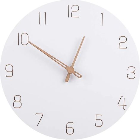 Horloge murale en bois, sans cadre - Style minimaliste moderne, blanche, décoration pour salon, chambre, cuisine - Fonctionne à piles (1/3)