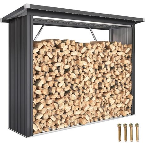 Abri à Bois en Acier Galvanisé 213 x 66,5 x 150 cm – Plancher Surélevé, Toit Incliné, Gris Foncé (1/5)