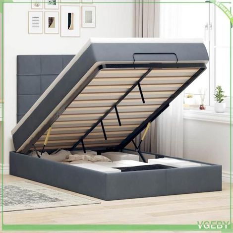 Cadre de lit ottoman - 3314313 - 120x200 cm - Velours gris foncé - Rangement hydraulique (1/5)